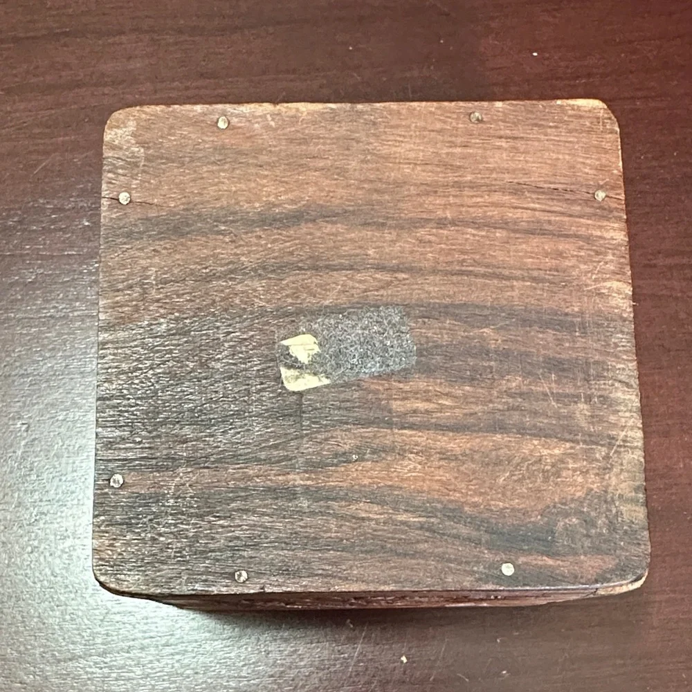 Carved Floral Wooden Trinket Box in Warm Brown